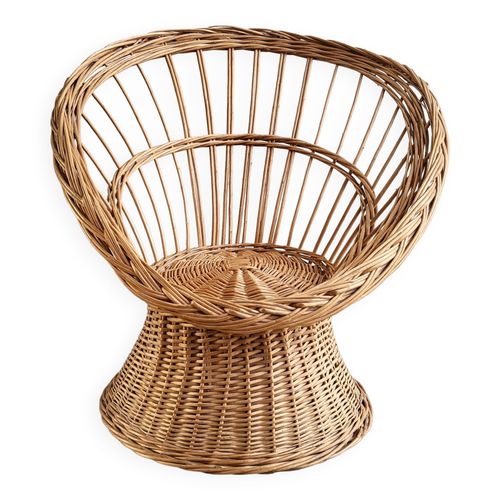 Fauteuil Rotin Vintage 1960 Marron