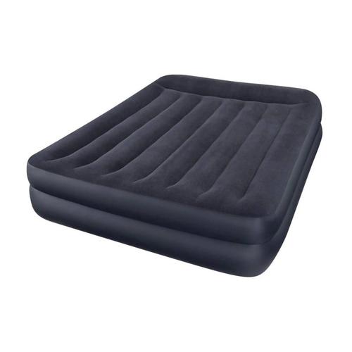 Intex 64124 Matelas Rest Bed Fiber Tech 152x203 Cm - Lit Gonflable -Mixte Adulte- Fermeté Réglable - 42 Cm - Électrique - 2 Personnes- Noir/Bleu
