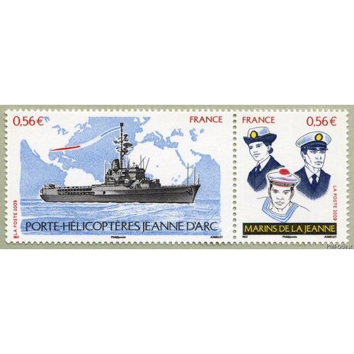 France 2009, Très Beau Dyptique Neuf** Luxe Timbres Yvert 4423 Et 4424, Le Porte-Hélicoptères «Jeanne D'arc» Et Les Marins De La Jeanne.