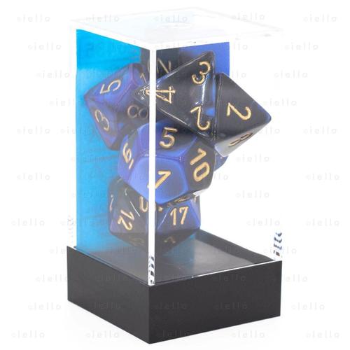 Iello Chessex - Set De 7 Dés - Gemini - Noir-Bleu/Or