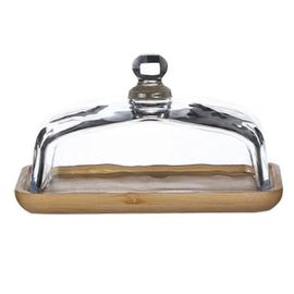Beurrier En Bambou Avec Couvercle En Verre - Plateau À Beurre Transparent Pour Réfrigérateur Et Comptoir Pour Beurre, Bloc De