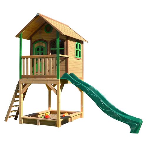 Aire De Jeux Avec Bac À Sable & Toboggan Vert | Aire De Jeux Pour L'extérieur En Marron & Vert | Maisonnette / Cabane De Jeu En Bois Fsc - Axi Sarah