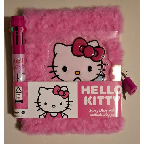 Hello Kitty - Carnet Secret Couverture Peluche - Cadenas Et Crayon 10 Couleurs