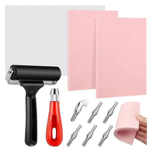 Kit De Fabrication De Timbres En Caoutchouc,Kit D¿Outils D¿Impression De Blocs,Coupe-Linoléum Avec 6 Lames De Type,Papier Calque Pour La Sculpture De Timbre D¿Artisanat