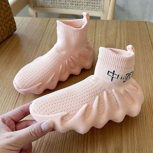 Chaussures De Sport Pour Filles Printemps Et Automne Nouvelles Chaussures Pour Enfants Tissage Volant Pour Enfants Chaussures De Noix De Coco Respirantes Garçons Chaussures De Sport A Fond Souple