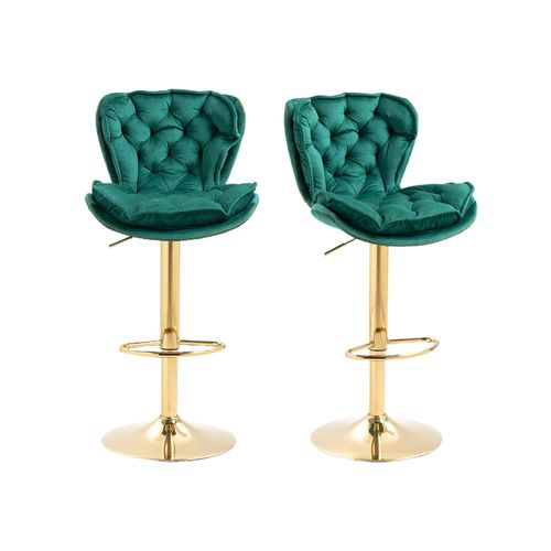 Lot De 2 Tabourets De Bar Ajustables Et Pivotants En Velours Émeraude