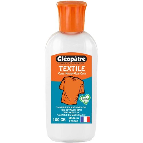 100X - Cléo'Textile - Colle avec Embout de précision Transparente pour textiles - Flacon 100 g BLANC