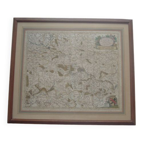 Carte ancienne xvii province de namur belgique par visscher comitatus namurci atlas minor cadre multicolore