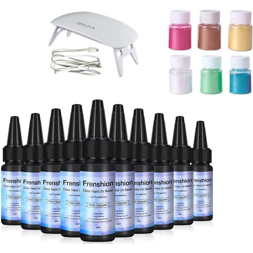6 Pigment de résine de poudre de perle de mica scintillant +10X 30ML Upgrade Crystal Epoxy Resin + Mini Cap Table Lamp for Epoxy Resin, Candle Making, Slime, Soap Making, Craft Projects