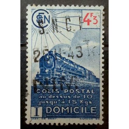 Colis Postaux - Train Vertical - I Livraison Domicile - Sans Filigrane - 4f3 Bleu (Très Joli N° 209) Obl - Cote 6,10€ - France Année 1943 - Brn83 - N13937