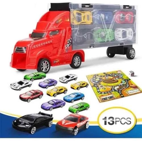 Camion Porteur - Alliage Miniature - Rouge - Jouet De Transport Avec Poignée Détachable