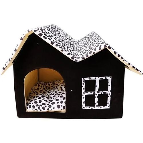 Maison Double Pièce Pour Chien Coussin Doux Chat Arc Haut De Gamme Lait Vache Style Animal Chambre 55x48x50cm