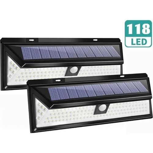 2pcs Lampe Solaire Applique Murale 118led Avec Detecteur Ip65 Tanche Pr Jardin Clairage Extérieure Mouvement Capteur Imperméable