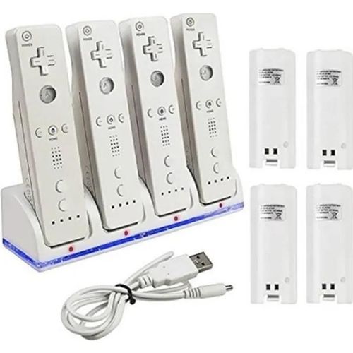Nouveau Chargeur Station Daccueil + 4 X 2800mah Batterie Pour Télécommande Nintendo Wii Blanc