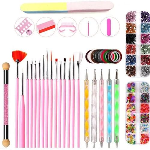 Kit De Nail Art Manucure Autocollants À Ongles - Diamant Décoration Ongle D\Art Pinceaux Nail Art Brosse 