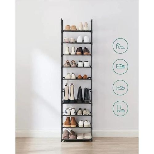 Tagère Chaussure À 10 Niveaux, Range-Chaussure, Porte-Chaussure, Meuble De Rangement, 45 X 28 X 173 Cm, Cadre En Métal
