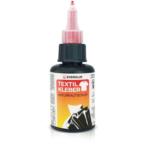 Everglue Colle textile latex naturel lavable jusqu'à +95 °C et repassable jusqu'à +150 °C Flacon doseur de 50 g pour réparer et réparer jeans, textiles, tissus de toutes sortes. Super colle extra