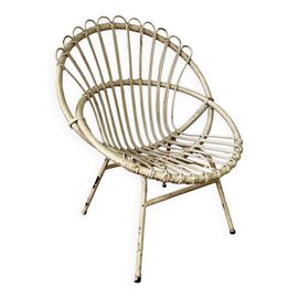 Fauteuil Coquille Rotin Enfant Blanc