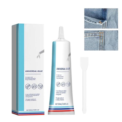 Colle pour Tissus, Colle à Coudre pour Tissu, Colle Textile Avec embouts de précision pour tissus, vêtements, cuir, strass, patchs, 50 ml