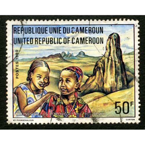 Timbre Oblitéré République Unie Du Cameroun, Jeunes Filles Bororo Et Pic Roumsiki, Postes 1980, 50 F