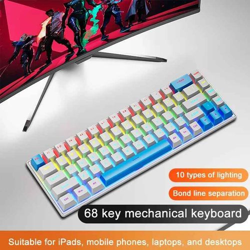 SKYLION K68 Filaire Clavier Mécanique 10 Types de Coloré Éclairage De Jeu et Bureau Pour Microsoft Windows et Apple IOS Système - Type white-blue-Green axis #A