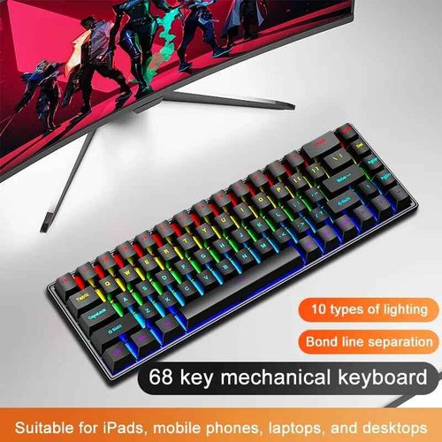 SKYLION K68 Filaire Clavier Mécanique 10 Types de Coloré Éclairage De Jeu et Bureau Pour Microsoft Windows et Apple IOS Système - Type Black-Green axis #A