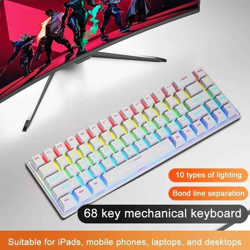 SKYLION K68 Filaire Clavier Mécanique 10 Types de Coloré Éclairage De Jeu et Bureau Pour Microsoft Windows et Apple IOS Système - Type White-Green axis #A