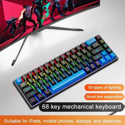 SKYLION K68 Filaire Clavier Mécanique 10 Types de Coloré Éclairage De Jeu et Bureau Pour Microsoft Windows et Apple IOS Système - Type black-blue-Green axis #A