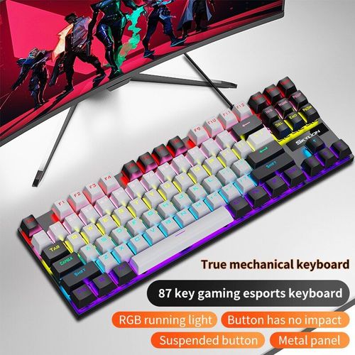 SKYLION K87 Clavier Mécanique Filaire 20 Sortes de Jeu D'éclairage Coloré et Bureau Pour Microsoft Windows et Apple IOS Système - Type gray-black-Red axis #A