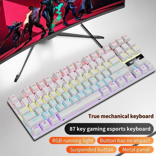 SKYLION K87 Clavier Mécanique Filaire 20 Sortes de Jeu D'éclairage Coloré et Bureau Pour Microsoft Windows et Apple IOS Système - Type White-Red axis #A