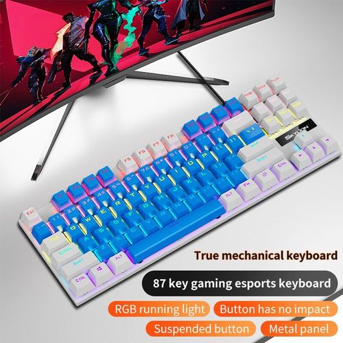 SKYLION K87 Clavier Mécanique Filaire 20 Sortes de Jeu D'éclairage Coloré et Bureau Pour Microsoft Windows et Apple IOS Système - Type blue-white-Red axis #A