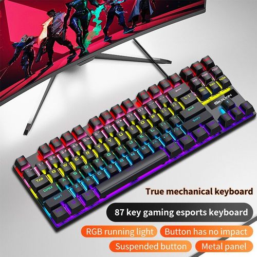 SKYLION K87 Clavier Mécanique Filaire 20 Sortes de Jeu D'éclairage Coloré et Bureau Pour Microsoft Windows et Apple IOS Système - Type Black-Red axis #A