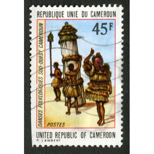 Timbre Oblitéré République Unie Du Cameroun, Danses Folkloriques Sud-Ouest Cameroun, 45 F, Postes
