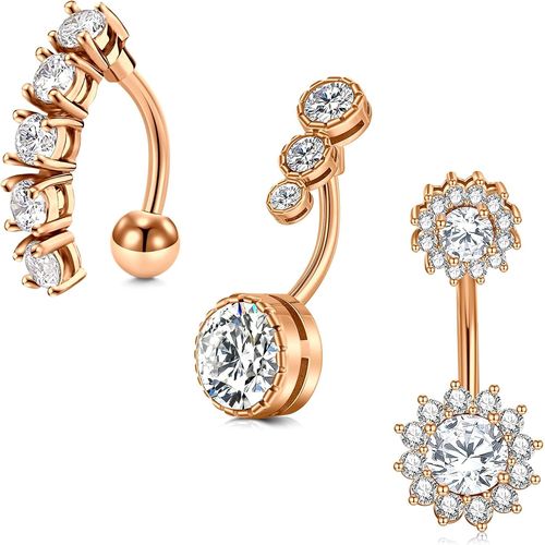 14g Triple Cz Incrusté Piercing Nombril Acier Chirurgical Femme Inverse Clair Cz Piercing Ventre 10mm Banana Barbell Piercing