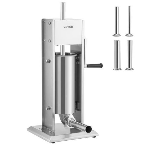 5L Poussoir à Saucisses Manuel - VEVOR - 4 Tubes Machine à Saucisson Verticale Inox