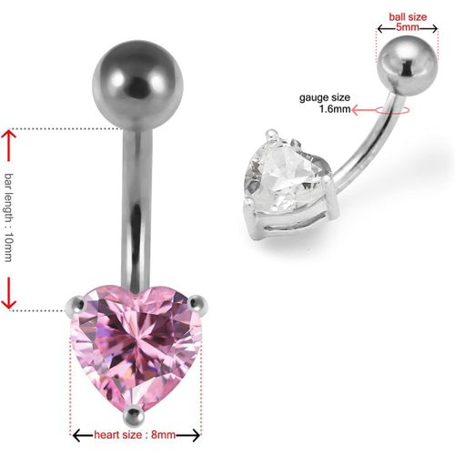 Pierres Précieuses Trendy Coeur Design Sterling Silver Bar Ventre Piercing