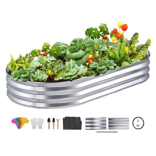Vevor Jardinière Lit De Jardin Surélevé Potager Métal Galvanisé 182,5x92,5x28cm