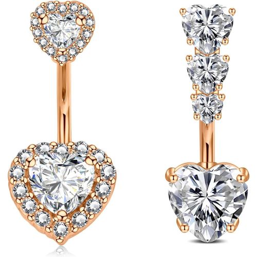 14g 6-10mm Piercing Nombril Acier Inoxydable Piercing Nombril Piercing Barre De Ventre Femme Double Coeur Papillon Diamante Piercing Bijoux