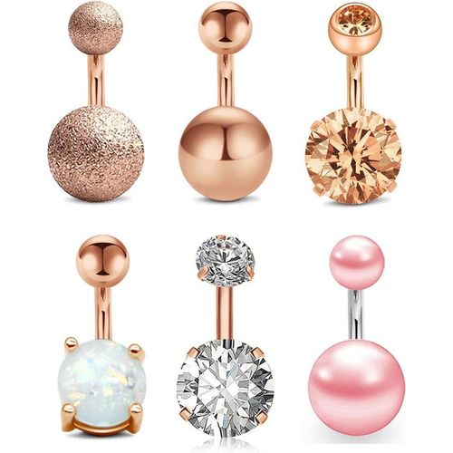 14g Acier Chirurgical Opale Perle Diamant Piercing Nombril Anneaux Nombril Barres Barbell Courbe Bananabells Piercing Ventre Barre 6mm 10mm Pour Femmes
