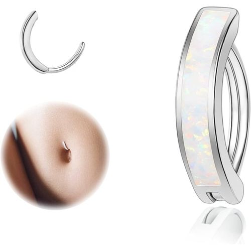 14g Clicker Piercing Nombril Pour Femmes, Argent Sterling 925 Opale Anneau De Nombril, Courbé Inversé Nombril Barbell Bijoux De Corps