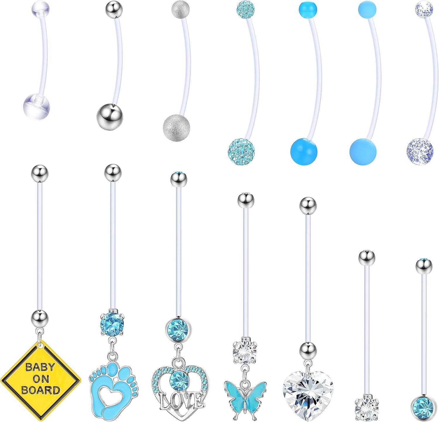 Piercing Nombril Grossesse Maternité Acrylique Bioflex 14/18/25/32mm 14g Anneau De Nombril Cz Long Barbells Baby Feet Dangly Plastique Grossesse Nombril Piercing Bijoux