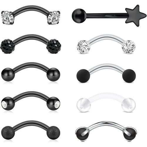 10pcs Piercing Sourcils Arcade Piercing Rook 16g 8mm Acier Chirurgical Avec Diamant Perle Coeur Étoile Daith Piercing