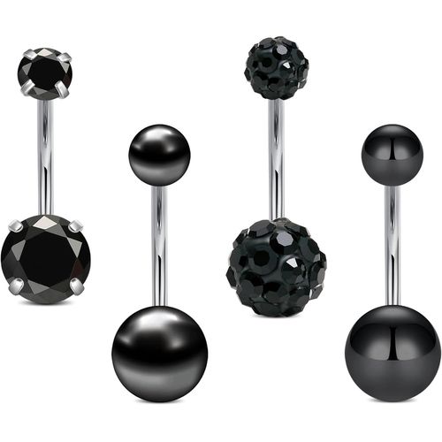 Noir Barres De Nombril Piercing En Acier Inoxydable 14g 6/8/10/12/14mm Barres De Nombril Piercing Jewellery