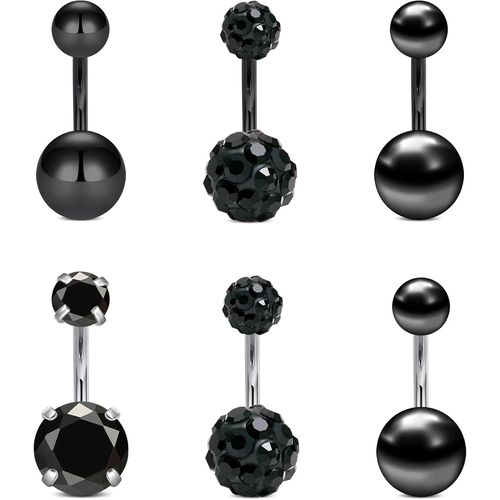Noir Barres De Nombril Piercing En Acier Inoxydable 14g 6/8/10/12/14mm Barres De Nombril Piercing Jewellery
