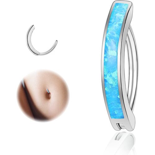 14g Clicker Piercing Nombril Pour Femmes, Argent Sterling 925 Opale Anneau De Nombril, Courbé Inversé Nombril Barbell Bijoux De Corps