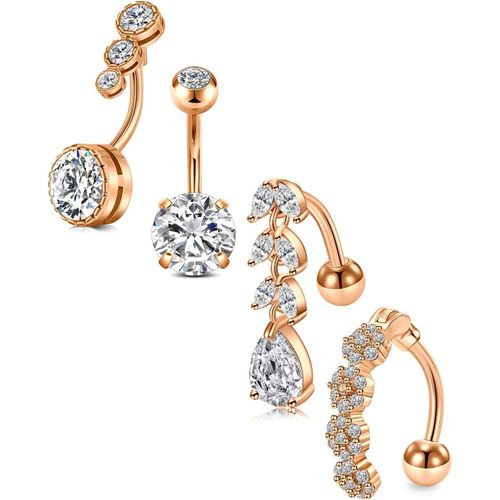 Piercing Nombril 4 Pcs Cz Brillant Nombril Piercing Anneaux De Nombril Pour Femmes Tournesol Coeur Papillon Conception