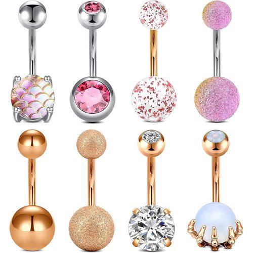 8 Pcs 14g Piercing Nombril Acier Inoxydable Anneaux De Nombril 10mm Barbell Bijoux De Piercing Femmes