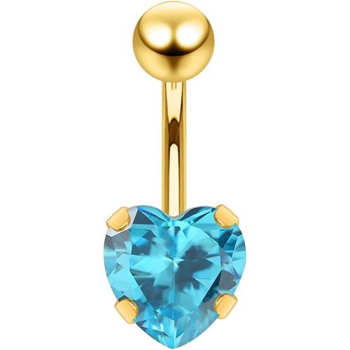 Coeur Pierre Cz Or Anodisé Bijoux Piercing 316l Barre De Ventre En Acier Chirurgical 14 Gauge