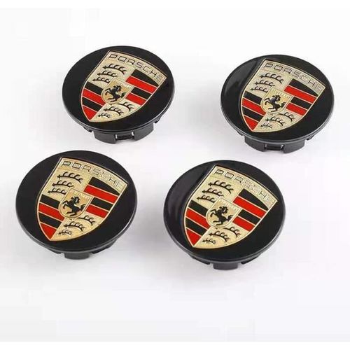 4 X Centre De Roue Cache Moyeu Noir 76mm Porsche Logo Couleur