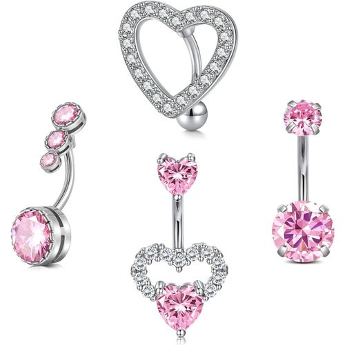 Piercing Nombril,14g Piercing Nombril Acier Chirurgical Or Double Forme De C?ur Cristal Piercing Nombril Papillon En Argent Avec Un Long Pendentif Pour Les Femmes Les Filles 10mm